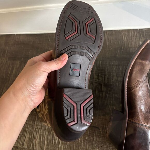 Laredo Men Kane Broad Square Toe Leather Cow Boy Shoes Tan Size 13 - Picture 5 of 11